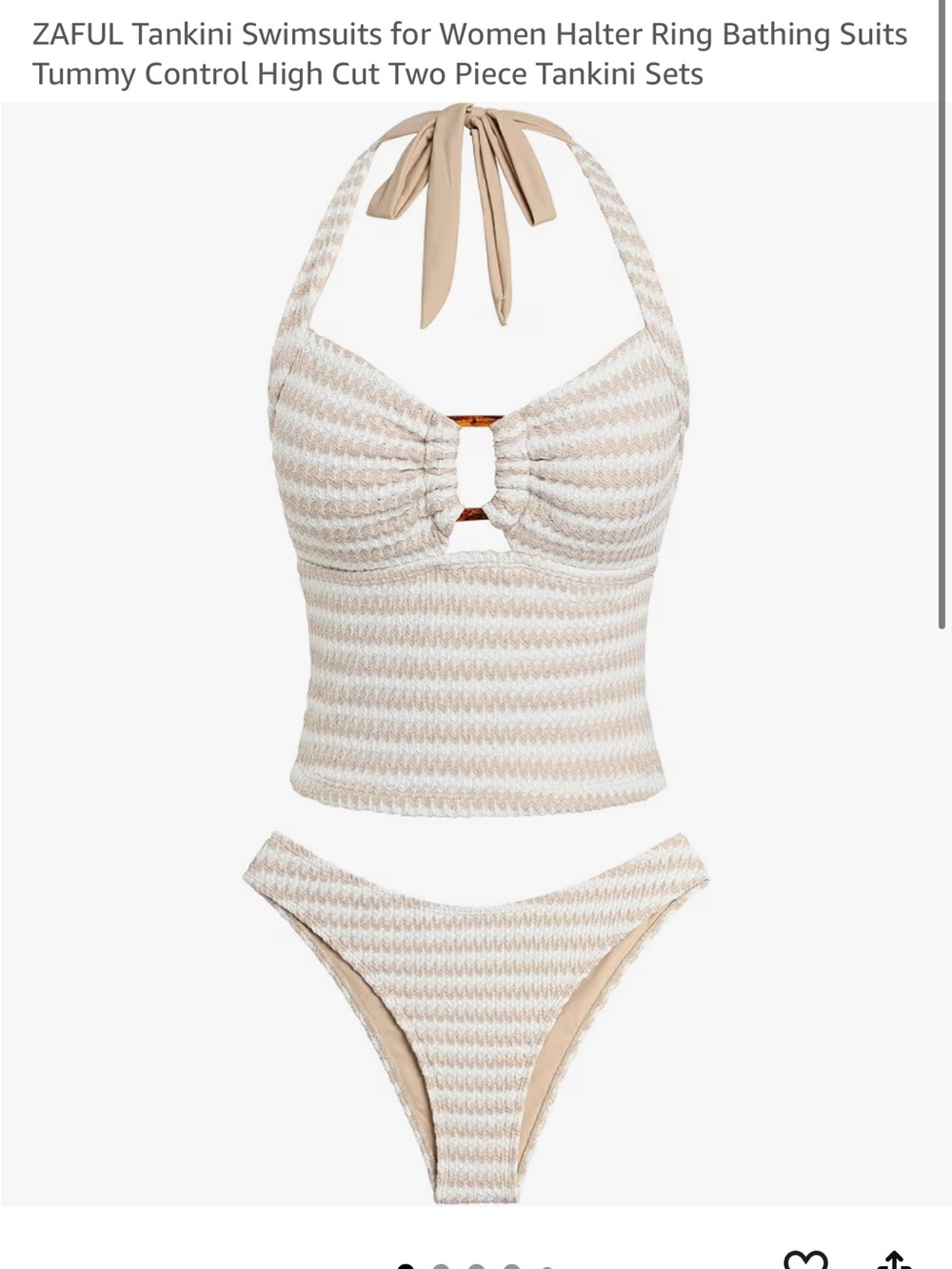 ZAFUL One Piece Tankini-Inspired Swimsuit in Beige Stripe size medium